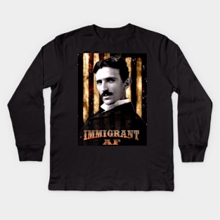 Nikola Tesla Immigrant AF on the Stripes Kids Long Sleeve T-Shirt